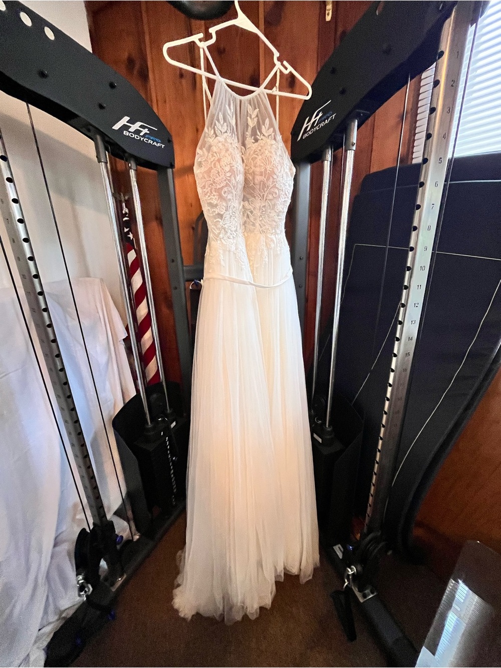 Women’s Stella York Wedding Dress White Lace Size 10 Floral Long Veil MSRP $1395